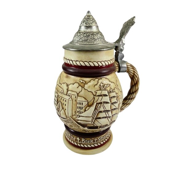 Vintage Avon 1977 Ceramic & Pewter Lidded Beer Stein German Nautical Sailing Des - Picture 9 of 9